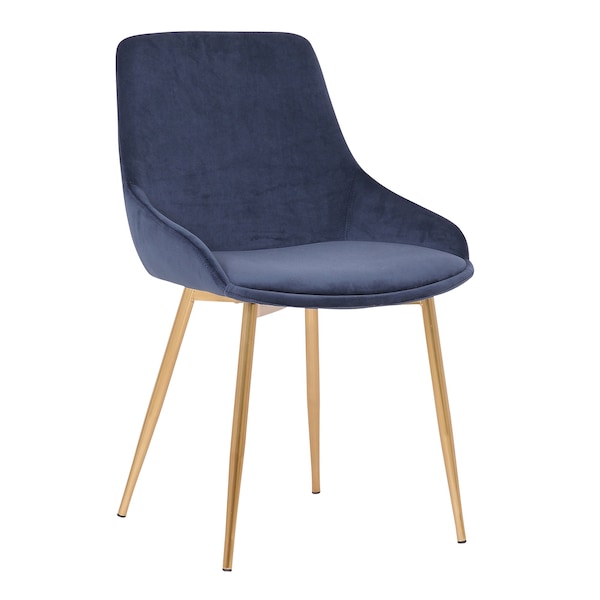 Armen Living Heidi Blue Velvet Dining Accent Chair with Gold Metal Legs LCHESIGLDBLU - main